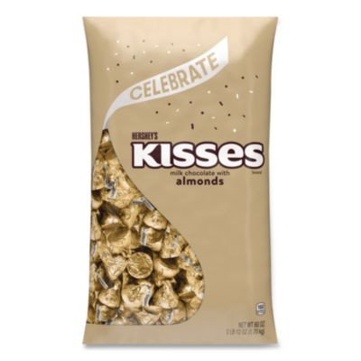 Kisses With Almonds, Gold Foils, 60 Oz Bag