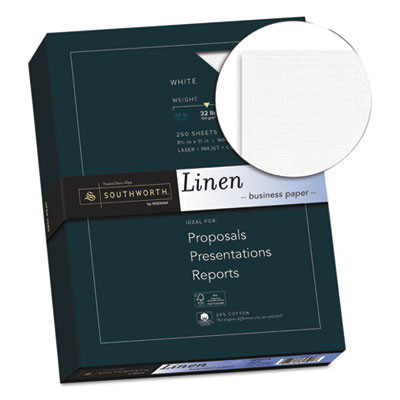 25% Cotton Linen Business Paper, 32 Lb Bond Weight, 8.5 x 11, White, 250/Pack