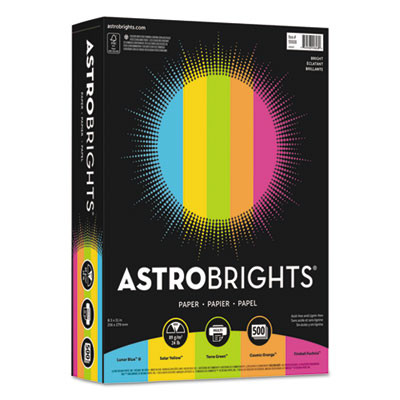 Color Paper -"Bright" Assortment, 24 Lb Bond Weight, 8.5 x 11, Assorted Bright Colors, 500/Ream