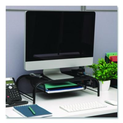 Metal Mesh Monitor Stand With Paper Tray, 20" x 11.5" x 5.5", Black, Supports 33 Lb, 2/Pack