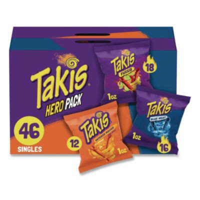 Hero Pack Tortilla Chips, Blue Heat/Fuego/Intense Nacho, 1 Oz Bag, 46/Carton