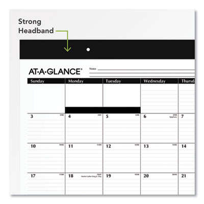 Monthly Refillable Desk Pad, 22 x 17, White Sheets, Black Binding, Black Corners, 12-Month (Jan To Dec): 2026