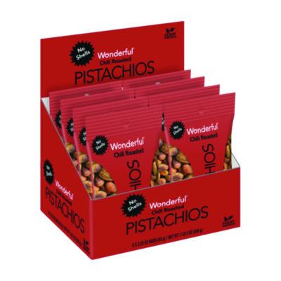 No Shells, Chili Roasted Pistachios, 2.25 Oz Packet, 8 Packets/Box, 3 Boxes/Carton