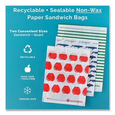 Peel And Seal Sandwich Bag With Closure Strip, 6.3" x 2" x 7.9", Blue Sharks/White, 50/Box