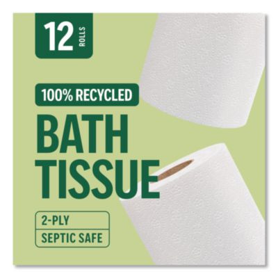Eco Recycled Toilet Paper, Septic Safe, 2-Ply, White, 240 Sheets/Roll, 12 Rolls/Pack