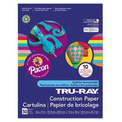Tru-Ray Construction Paper, 76 Lb Text Weight, 12 x 18, Assorted Bright Colors, 50/Pack