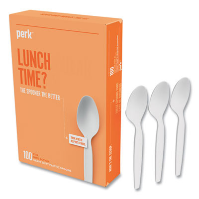 Heavyweight Plastic Cutlery, Spoon, Plastic, White, 100/Pack