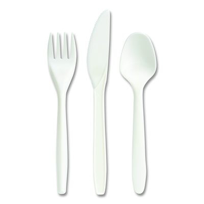 Eco-Id Mediumweight Compostable Cutlery, Fork/Knife/Spoon, Plastic, White, 120/Pack