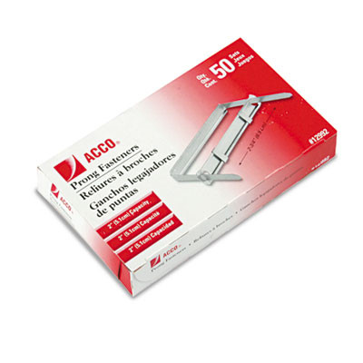 Standard Two-Piece Two-Prong Paper Fastener Base And Compressor Sets, 2" Capacity, 2.75" Center To Center, Silver, 50/Box