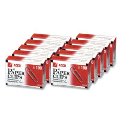 Paper Clips, #3, Smooth, Silver, 100 Clips/Box, 10 Boxes/Pack