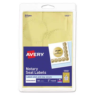 Printable Gold Foil Seals, 2" Dia, Gold, 4/Sheet, 11 Sheets/Pack, (5868)