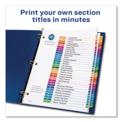 Customizable Toc Ready Index Multicolor Tab Dividers, 31-Tab, 1 To 31, 11 x 8.5, White, Traditional Color Tabs, 1 Set