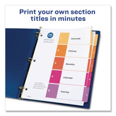 Customizable Toc Ready Index Multicolor Tab Dividers, 5-Tab, 1 To 5, 11 x 8.5, White, Traditional Color Tabs, 6 Sets