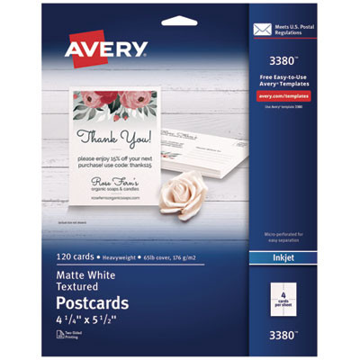 Printable Postcards, Inkjet, 65 Lb, 4.25 X 5.5, Textured Matte White, 120 Cards, 4 Cards/Sheet, 30 Sheets/Box