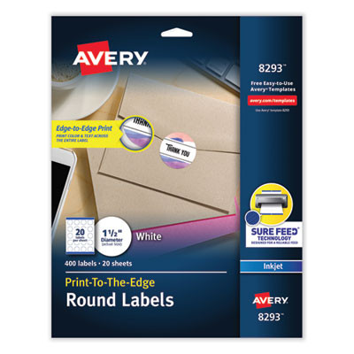 Vibrant Inkjet Color-Print Labels w/ Sure Feed, 1.5" Dia, White, 400/Pk