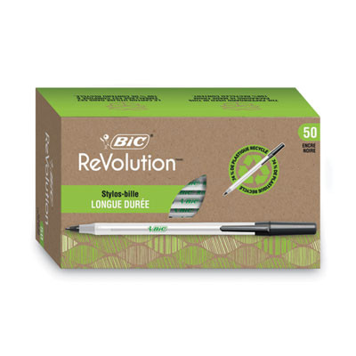 Ecolutions Round Stic Ballpoint Pen Value Pack, Stick, Medium 1 Mm, Black Ink, Clear Barrel, 50/Pack