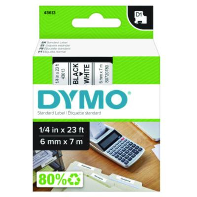 D1 High-Performance Polyester Removable Label Tape, 0.25" X 23 Ft, Black On White
