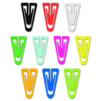 Plastic Paper Clips, Large, Smooth, Assorted Colors, 200/Box