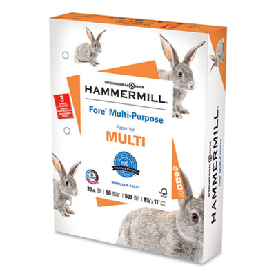Fore Multipurpose Print Paper, 96 Bright, 3-Hole, 20 Lb Bond Weight, 8.5 x 11, White, 500 Sheets/Ream