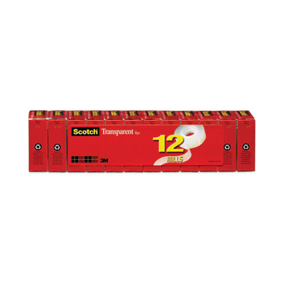 Transparent Tape, 1" Core, 0.75" X 83.33 Ft, Transparent, 12/Pack