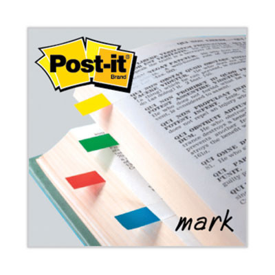 Small Page Flags In Dispensers, 0.5 x 1.75, Assorted Primary, 35/Color, 4 Dispensers/Pack