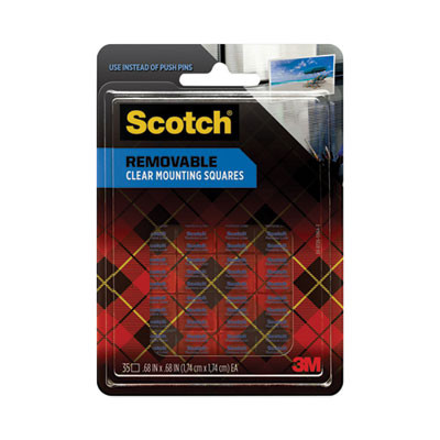 Removable Clear Mounting Squares, Holds Up To 0.17 Lb, 0.69" x 0.69", Clear, 35/Pack