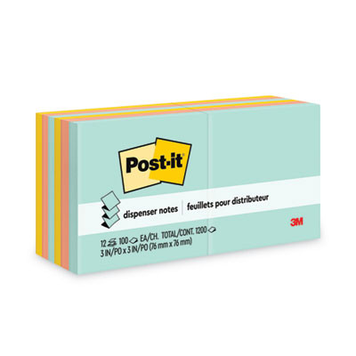 Original Pop-Up Refill Value Pack, 3" x 3", Beachside Cafe Collection Colors, 100 Sheets/Pad, 12 Pads/Pack