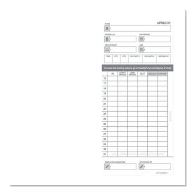 Time Clock Cards For Upunch Hn2000/Hn4000/Hn4600, Two Sides, 7.5 X 3.5, 100/Pack