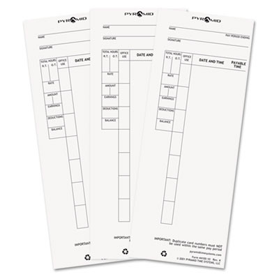 Time Clock Cards For Pyramid Technologies 4000, One Side, 3.5 X 8.5, 100/Pack