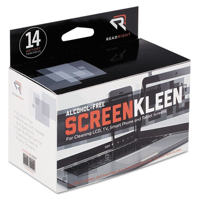 Screenkleen Alcohol-Free Wipes, Cloth, 5 x 5, Unscented, 14/Box