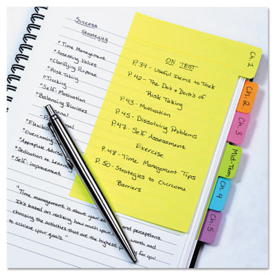 Index Sticky Notes, 6-Tab Set, Note Ruled, 4" x 6", Assorted Colors, 60 Sheets/Set