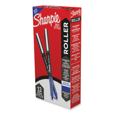 Professional Design Rollerball Pen, Stick, Fine 0.5 Mm, Blue Ink, Black/Blue Barrel, Dozen