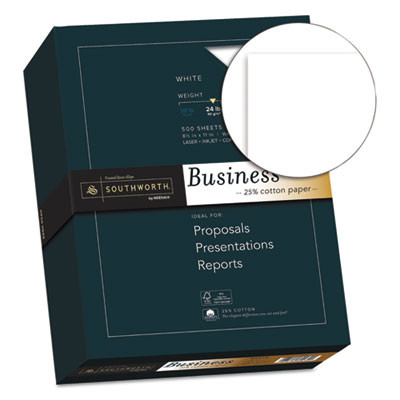 25% Cotton Business Paper, 95 Bright, 24 Lb Bond Weight, 8.5 x 11, White, 500 Sheets/Ream