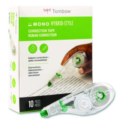 Mono Hybrid Correction Tape Value Pack, Non-Refillable, 0.17" x 32.83 Ft, White Tape, Clear/Green Dispenser, 10/Pack