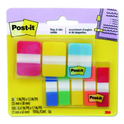 Tabs And Flags Combo Pack, 100 0.47" Flags, 36 1" Tabs, Assorted Colors