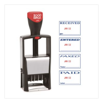 4-In-1 Message Date Stamp, 5 Years, Entered/Faxed/Paid/Received, 1.75 x 1.12, Red/Blue Ink