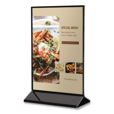 Tabletop Sign And Menu Holder, 8.5 x 11 Insert, Clear With Black Frame