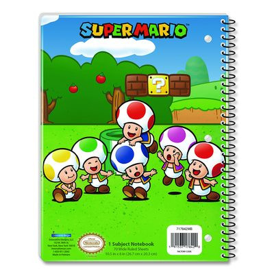Licensed Spiral Notebook, Super Mario, 1-Subject, Wide/Legal Rule, Multicolor Cover, (70) 10.5 x 8 Sheets