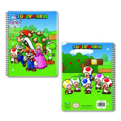 Licensed Spiral Notebook, Super Mario, 1-Subject, Wide/Legal Rule, Multicolor Cover, (70) 10.5 x 8 Sheets