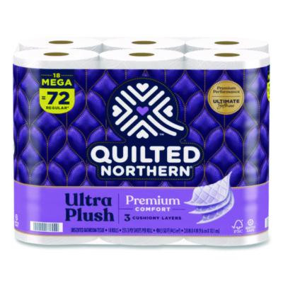 Ultra Plush Bathroom Tissue, Mega Rolls, Septic Safe, 3-Ply, White, 284 Sheets/Roll, 18 Rolls/Carton