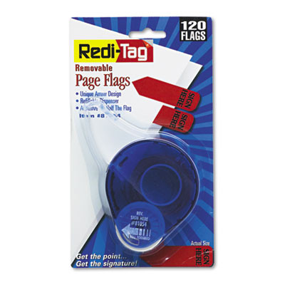 Arrow Message Page Flags In Dispenser, "Sign Here", Red, 120/Dispenser