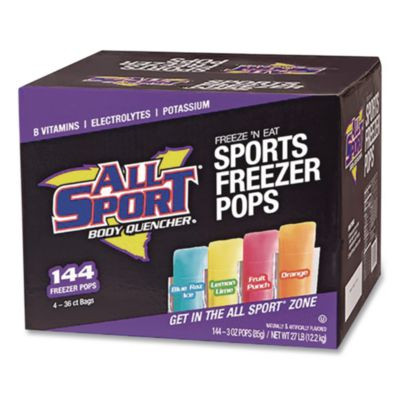 Body Quencher Electrolyte Freezer Pops Variety Pack, Assorted Flavors, 144/Carton