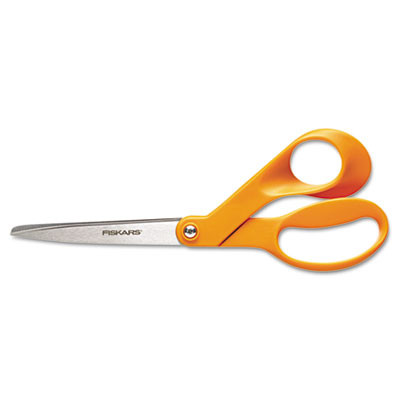 Home And Office Scissors, 8" Long, 3.5" Cut Length, Offset Orange Handle