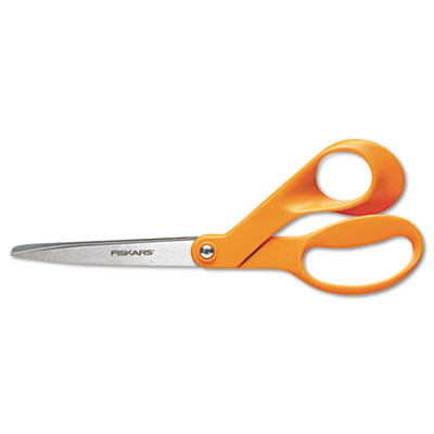 Home And Office Scissors, 8" Long, 3.5" Cut Length, Offset Orange Handle