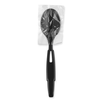 Smartstock Wrapped Heavyweight Cutlery Refill, Spoon, Plastic, Black, 960/Carton