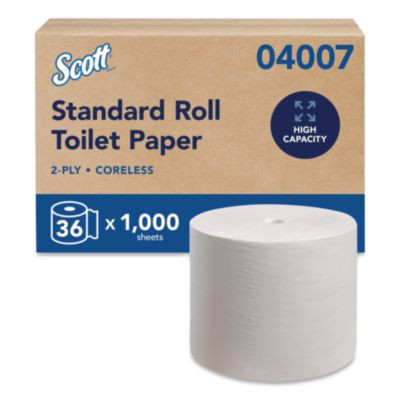 Essential Coreless Srb Bathroom Tissue, Septic Safe, 2-Ply, White, 1,000 Sheets/Roll, 36 Rolls/Carton