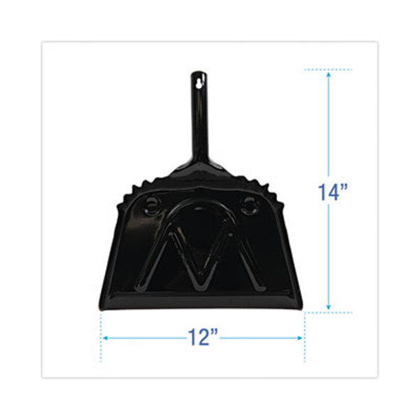 Metal Dust Pan, 12 x 14, 5" Handle, 20-Gauge Steel, Black, 12/Carton