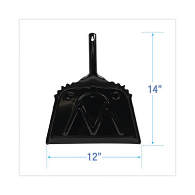 Metal Dust Pan, 12 x 14, 5" Handle, 20-Gauge Steel, Black, 12/Carton