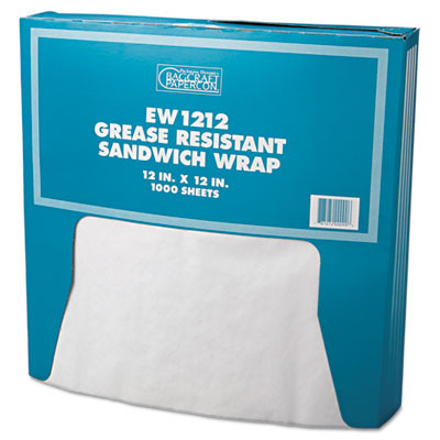 Grease-Resistant Paper Wraps And Liners, 12 X 12, White, 1,000/Box, 5 Boxes/Carton