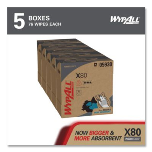 Power Clean X80 Heavy Duty Cloths, Hydroknit, Pop-Up Box, 8.34 x 16.8, Red, 76/Box, 5 Box/Carton